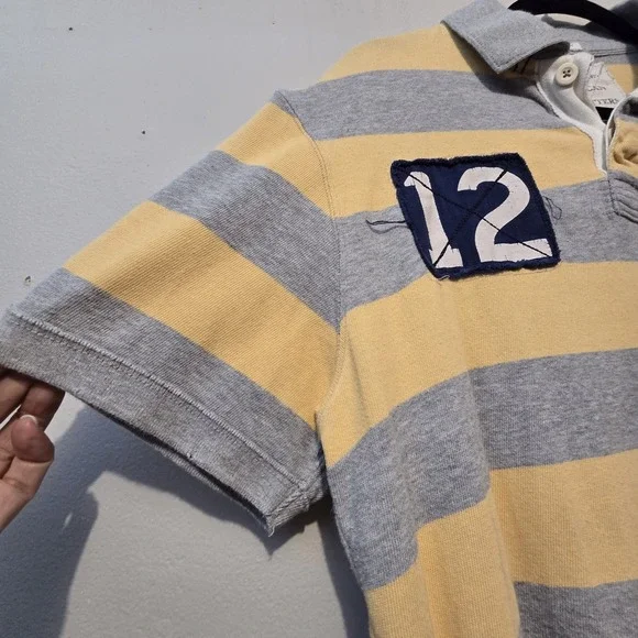 Vtg 90s Y2K American Eagle Polo Shirt Mens XL Yellow Stripes Patch Preppy Grunge - Picture 2 of 14